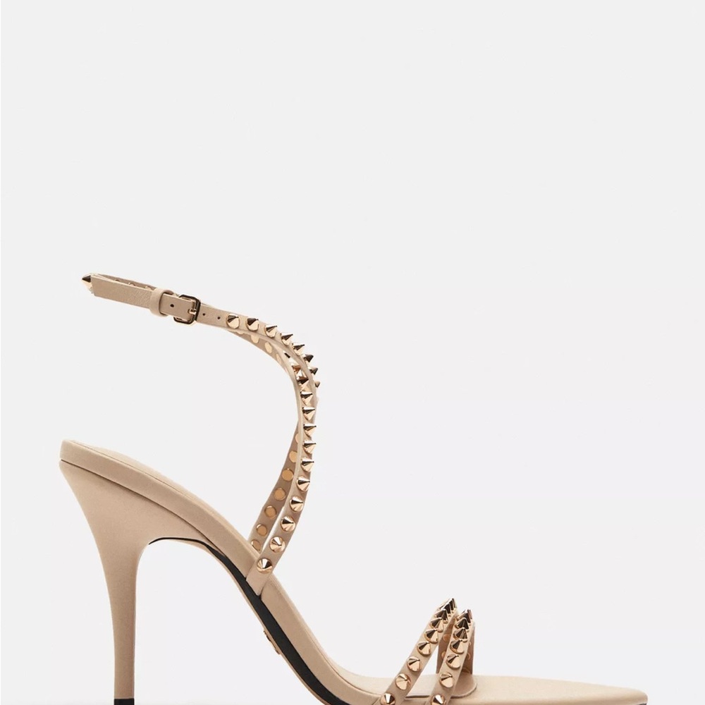Zara Studded Beige High Heel Sandals